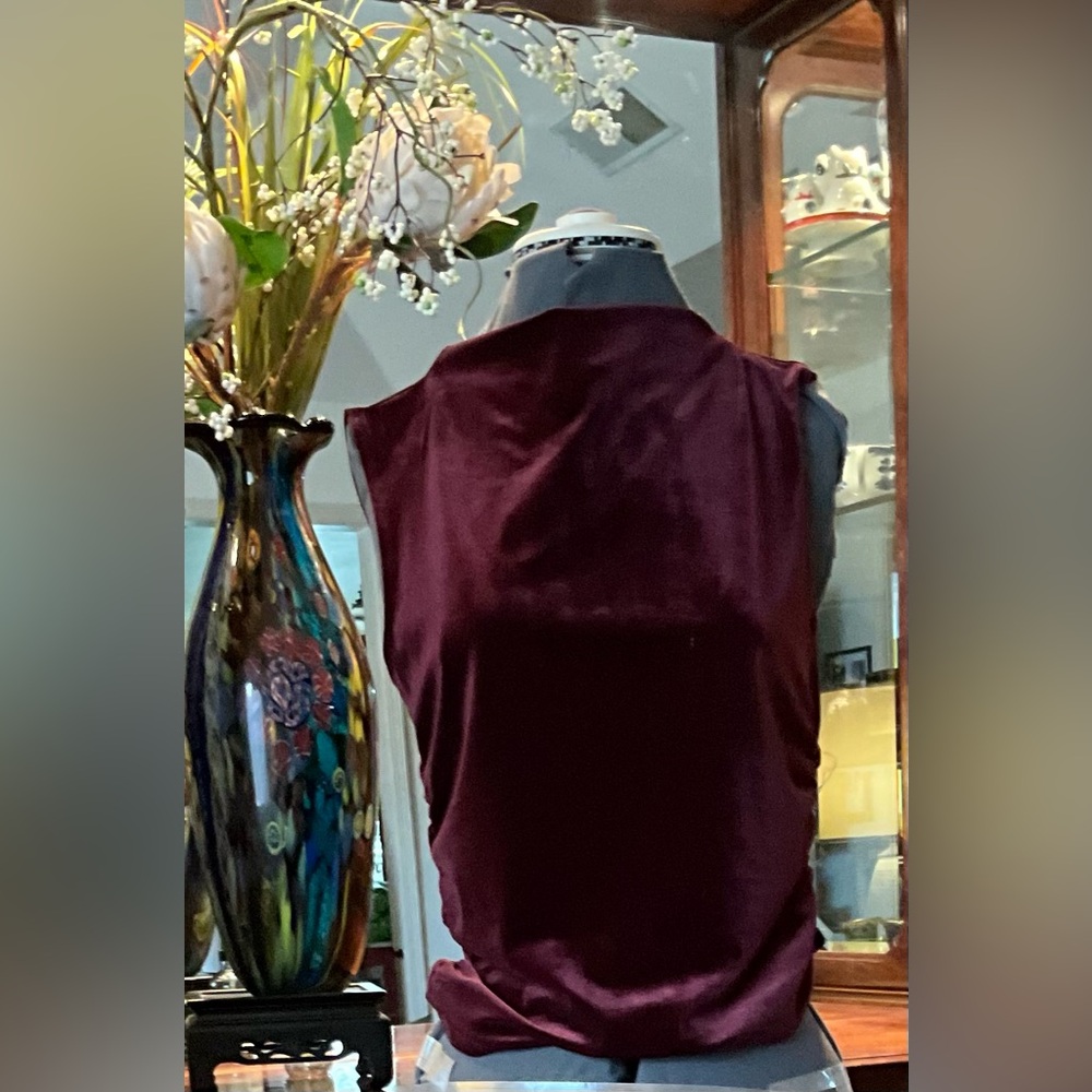 Women’s Velvet Sleeveless Draped Top - Burgundy. Reduction sale 2026